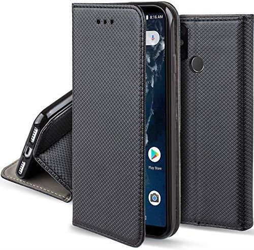 Moozy Wallet Flip Case For Xiaomi 14T 5G | Carbon Black, Magnetic Closure, Card Holder, Kickstand, Metallic Border Design