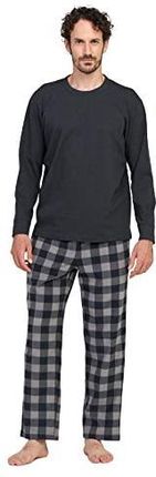 LAPASA Męska piżama zestaw w kratę z kieszeniami i sznurkiem odzież wypoczynkowa, flanelowe spodnie i bawełniany top M79, flanela bawełniana M95, mikr