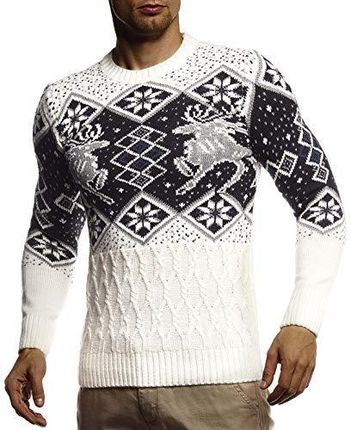 Leif Nelson Męski sweter z dzianiny norweski sweter z okrągłym kołnierzem sweter zimowy męski sweter na Boże Narodzenie zimę wzór norweski slim fit Cr
