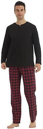 Męska piżama zestaw spodnie w kratę z dekoltem w szpic Top z długim rękawem Pjs Soft Warm Lounge Set Bielizna nocna