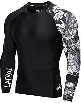 LAFROI Męska koszulka termoaktywna z długim rękawem, UPF 50+ Performance Fit, Kompresja, Rash Guard - CLYYB Dragon Size LG