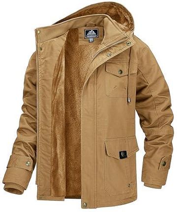 MAGCOMSEN Męska kurtka z ciepłą podszewką, cargo, parka zimowa, kurtka wojskowa, kurtka outdoorowa z odpinanym kapturem, kurtka przejściowa, bawełnian