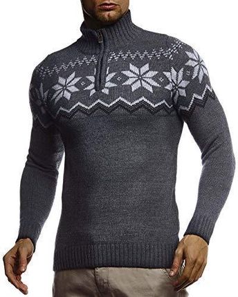 Leif Nelson Męski sweter z dzianiny sweter norweski sweter zimowy norweski wzór gruby sweter męski sweter na Boże Narodzenie zimę SIM Fit LN20758, ant