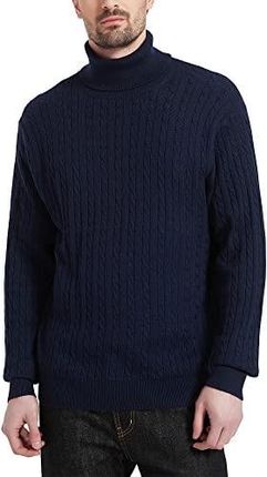 Kallspin Męski kaszmirowy sweter z mieszanki wełny żółwia z długim rękawem sweter z dzianiny kablowej, granatowy, 4XL