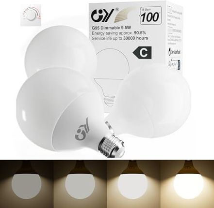 Gy Żarówka Led G95 E27 9,5W 1521Lm, Przyciemniane Żarówki Energooszczędne, Neutralna Biała 4000K, Kąt Wiązki 280, Matowe, Cri>80, Zastępuje Lampa Hal