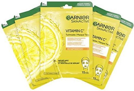 Garnier SkinActive zestaw 5 maseczek z witaminą C – nawilża wrażliwą skórę zapewnia prawdziwy efekt połysku 28 g