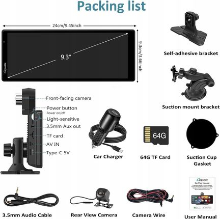 Carpuride 903-4K ディスプレイオーディオ Amazon.co.jp: 「9.3インチ」 ポータブルナビ ディスプレイ