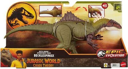 Mattel Jurassic World:Teoria chaosu Netflix - Waleczny Ryk Beklespinaks Figurka zabawka dinozaur z „atakiem” głową i paszczą, rykiem HXF52