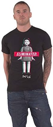 Squid Game, Eliminacja Doll. Czarna koszulka 100% bawełna dla mężczyzn i kobiet, Drukuj z Eliminacją lalki, serial telewizyjny, oficjalny produkt (L)