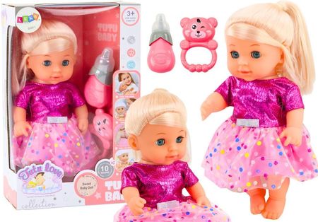 Lean Toys Lalka W Różowej Sukience Siusiająca Butelka Grzechotka Dźwięki