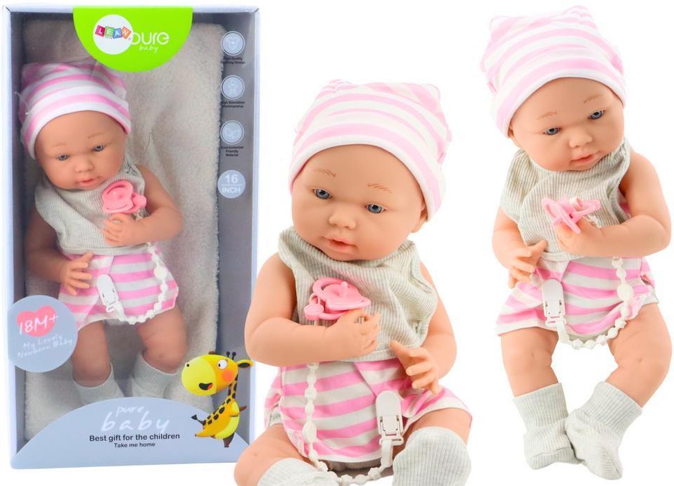 Lalka Lean Toys Lalka Bobas W Biało-Różowym Ubranku Czapeczka Smoczek ...