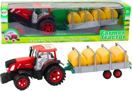 Lean Toys Duży Traktor Rolniczy Z Przyczepą I Balami Siana Napęd Czerwony