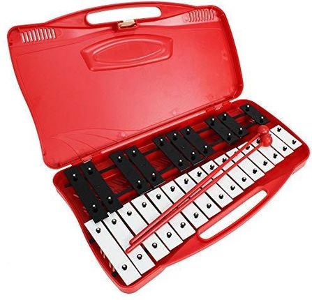 A-Star 25 Note Soprano Chromatic Glockenspiel Ksylofon w czerwonym etui i dwóch plastikowych bijakach - 2 oktawy od G5 do G7 - 10 sztuk