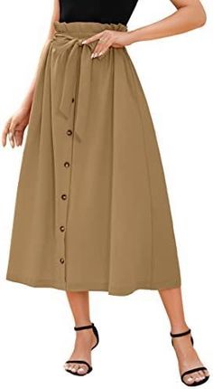 Clearlove Spódnica damska, długa, elastyczna talia, spódnica maxi, listwa guzikowa, spódnica midi, na jesień i zimę, elegancka plisowana spódnica z pa
