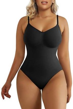 SHAPERX Damskie Body Modelujące Brzuch, Bezszwowe, Modelujące Stringi, Regulowane Paski, Bielizna Modelująca, UK-SZ5215-Black-S/M