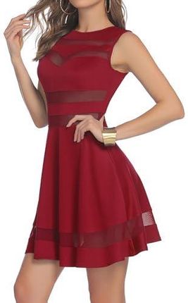 Zeagoo Damska seksowna sukienka z wysokim stanem, odświętna sukienka koktajlowa, minisukienka z siateczki, wąska, linia A, sukienka klubowa, czerwony