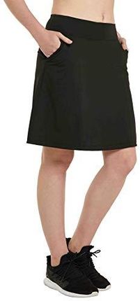 Westkun Damska spódnica do kolan 50 cm praca bieganie sportowe spódnice golfowe z kieszeniami plus size wewnętrzne szorty, Czarny, M