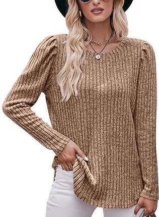 LEKOPUR Elegancki sweter damski z dzianiny, ciepły pulower z kapturem, z długim rękawem, okrągły dekolt, koszulka z długim rękawem, luźny sweter na je