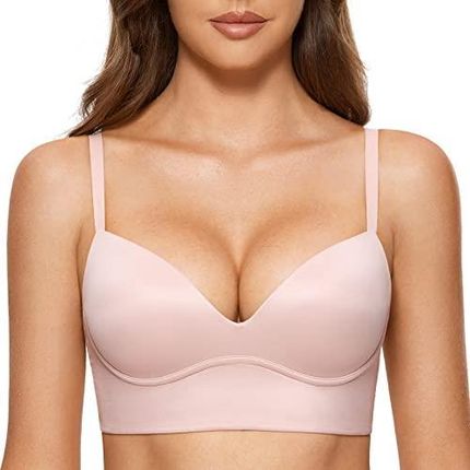 DOBREVA Damski biustonosz usztywniany Push Up Wireless Plunge T Shirt Bras Seamless Comfort Nagi Różowy 90A