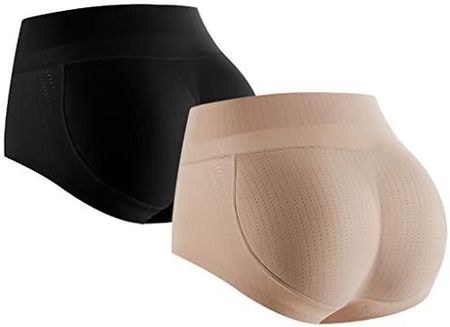 SUIUOI Damska 2 Szorty Push Up Fesse Bielizna, Wyszczuplający Brzuch Majtki Shapewear Talia Rzeźbienie Niewidzialne Szorty Wyściełane, czarny/beżowy,