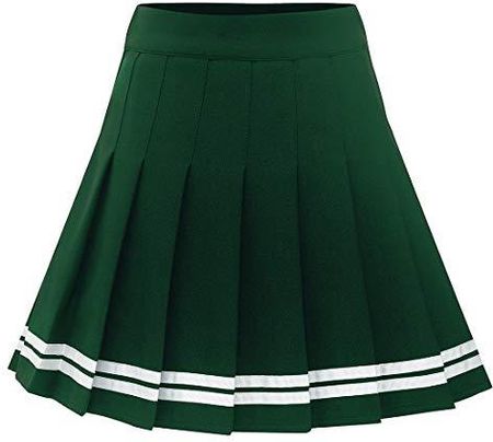 Dressystar damska spódniczka plisowana, rozciągliwa, solidna spódnica mini, tenisowa, 10 zielonych, białych pasków., L