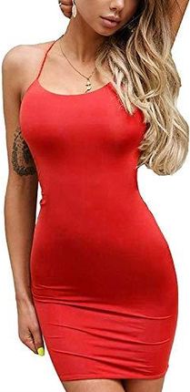 JFAN sukienka damska letnia bez ramiączek odzież mini spódnica klubwear stretch sukienka, Czerwona, XL