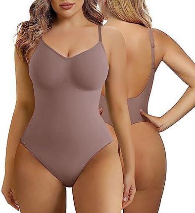 SHAPERX Body modelujące kobiety modelujące brzuch modelujące body z niskim plecami modelujące lnvisible poporodowe, Umber, L-XL