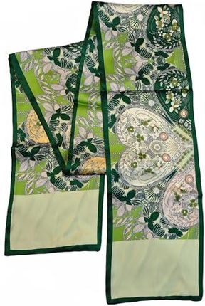GIMIRO Satynowy jedwabny szal dwuwarstwowy 150 x 16 cm krawat kwiaty pas talii do marynarki, płaszcza, sukienki, 53# zielony kwiat, 150cm x 16cm
