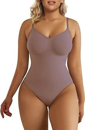 SHAPERX Damskie Body Modelujące Brzuch, Bezszwowe, Modelujące Stringi, Regulowane Paski, Bielizna Modelująca, UK-SZ5215-Umber-S/M