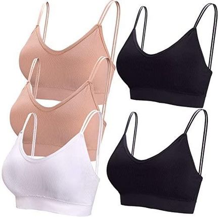 BQTQ 5 Sztuk Biustonosz Tank V Neck Bralette Bez Czapki dla kobiet, 5 Kolorów, Czarny, Biały, Beżowy, XXL