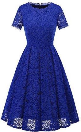 DRESSTELLS Damska koronkowa suknia ślubna Midi Elegancka sukienka Rockabilly z krótkim rękawem Suknie wieczorowe koktajlowe Royal Blue 3XL