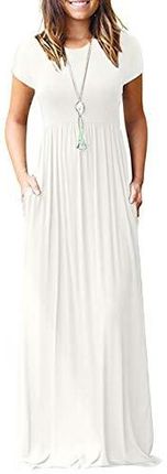 AUSELILY Damska sukienka maxi, letnia sukienka na co dzień, długie sukienki do wykładania z kieszeniami, biały, XL