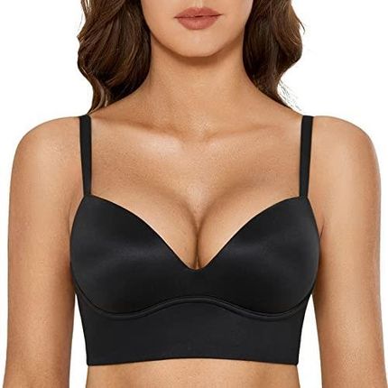 DOBREVA Damski biustonosz usztywniany Push Up Wireless Plunge T Shirt Bras Seamless Comfort Czarny 70C