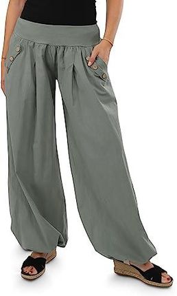 Malito - damskie spodnie z pompkami - lekkie spodnie materiałowe na plażę i na co dzień - luźne spodnie rekreacyjne na lato - luźne spodnie alladynki