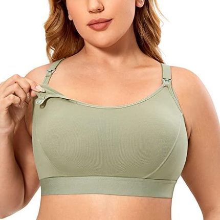 Gratlin Ladies Support Sports Nursing Bra Large Breasts Bawełniane biustonosze ciążowe Racerback Zielona Oliwka 3XL