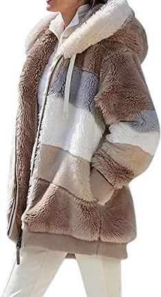 ABINGOO Damski płaszcz, kurtka z kapturem, kurtka zimowa, modna, ciepła bluza z kapturem, kurtki, zamek błyskawiczny, pluszowa kurtka polarowa, khaki,