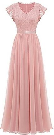 Dressystar Elegancka damska sukienka koronkowa, na wesele, wieczorowa sukienka maxi, sukienka koktajlowa, Blush, L