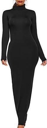 SOMTHRON damska sukienka maxi z golfem, jednokolorowa, na imprezę, czarny, 3XL