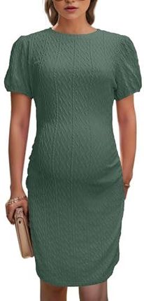 hohololo Sukienka ciążowa damska sukienka z dzianiny, podkreślająca figurę, bufiasta sukienka ciążowa, zielony-A, S