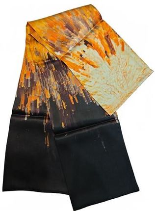 GIMIRO Satynowy jedwabny szal dwuwarstwowy 150 x 16 cm krawat kwiaty pas talii do marynarki, płaszcza, sukienki, 55# czarny - pomarańczowy, 150cm x 16