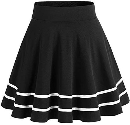 DRESSTELLS Damska podstawowa solidna wszechstronna elastyczna nieformalna spódnica mini z dzwoneczkiem Black-White M