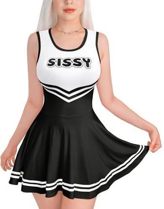 LittleForBig Damski jedwabisty miękki kombinezon bez rękawów Cheer Sissy Bodycon mini sukienka spódnica, czarny, 3XL