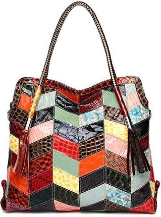 Segater Wielokolorowa torba na zakupy dla kobiet torebka torba na ramię wykonana z prawdziwej skóry losowe kolorowe patchworkowe torby na ramię torebk