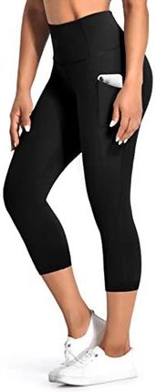 Desol Legginsy sportowe damskie z kieszenią Capri 3/4 z wysokim stanem, elastyczne, nieprzejrzyste, bardzo duże rozmiary, sportowe legginsy z kieszeni