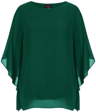 Hanna Nikole Damska bluzka z szyfonu, duże rozmiary, elegancka koszula nietoperz, dwuwarstwowa, luźna, długa koszulka, ciemnozielony, 54 duże rozmiary