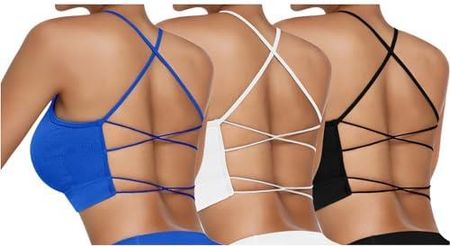 Vertvie Damski sportowy biustonosz wyściełany Crossback Yoga Sports Bra z ramiączkami spaghetti, krzyżowe, prążkowane, bez fiszbin, oddychający biusto