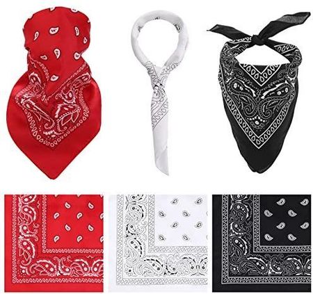 Molain 3 sztuki unisex bandany paisley kowbojska bandana wielofunkcyjne chusteczki paisley nadruk szalik na głowę, Czarno-biały i czerwony, 54 x 54 cm