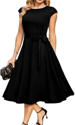 DRESSTELLS sukienka retro rockabilly midi lata 50. elegancka damska suknia ślubna Black 3XL