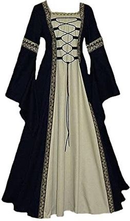 Damska średniowieczna sukienka dwór renesansowa, wiktoriańska, suknia balowa, gotycka, trąbka, długi rękaw, na Halloween, kostium, irlandzki cosplay,