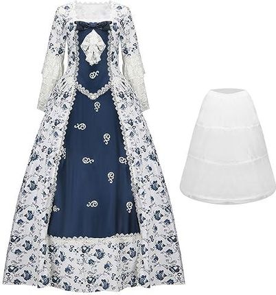 NUWIND Damska Suknia balowa w stylu rokoko, gotyckim, wiktoriańskim, kostium retro, kwiatowy nadruk, renesans, vintage, średniowieczny, elegancki, kok
